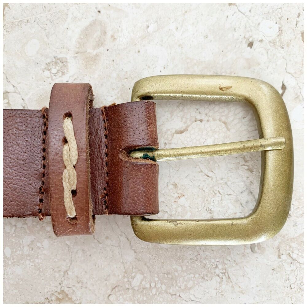 Brown Sturdy Harness Leather Belt Womens Size M Embroidered Beaded Boho - Picture 7 of 8